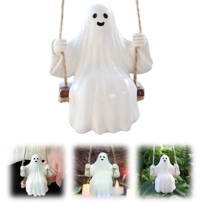 Bluedeer - Halloween Cute Swing Ghost, 2024 Neuestes Halloween niedlich Schaukel Geist Harz Schaukel weißen Geist, Halloween Hängeschaukel Geister