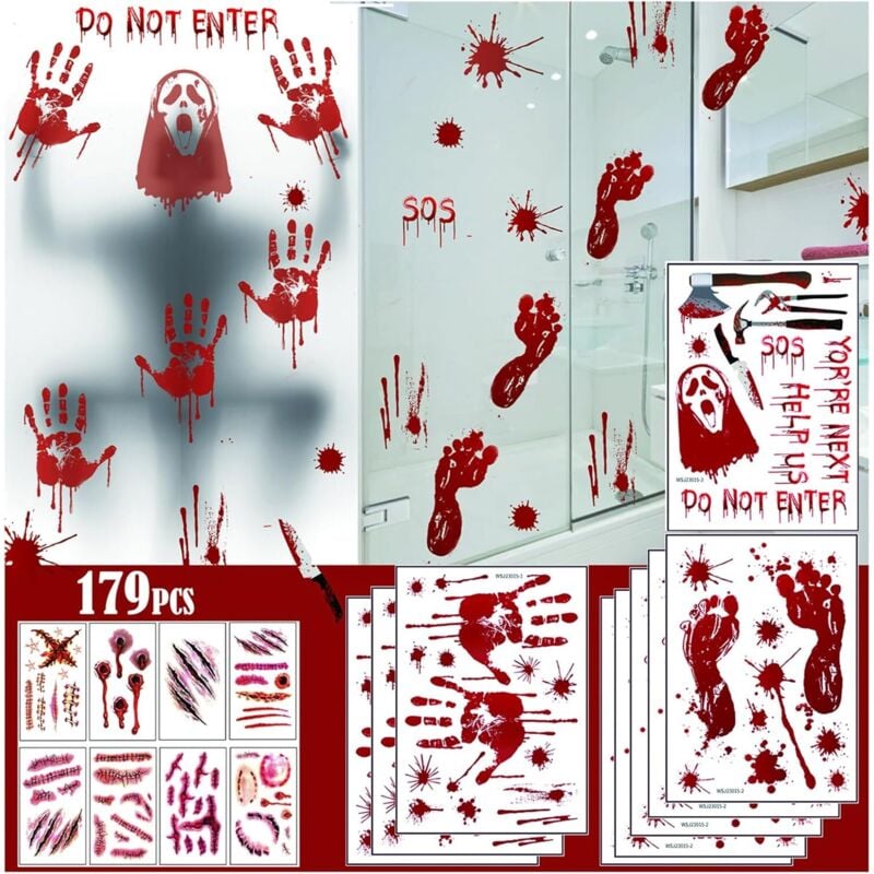 Bluedeer - Halloween Deko Fenster 179pcs für Halloween Deko Badewanne, Halloween Deko Kühlschrank, Halloween Deko tür Mit Wundtattoo Aufkleber für