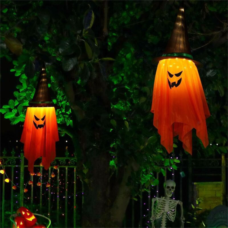 Bluedeer - Halloween Deko Garten Outdoor Gruselig - 2Stück 1M Geister Mit Hexenhut Halloween Dekoration, led Lichterkette Außen Batterie für Wand