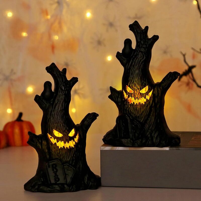 Bluedeer - Halloween Deko Geister Baumstumpf mit led Licht, 2 Stück Halloween Geister Baumstumpf Figuren Leuchtende, Halloween led Geister Baumstumpf