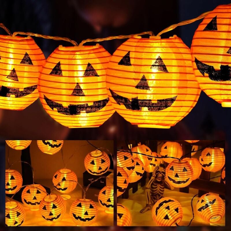 Halloween-Dekoration-Lichterkette, 3 m, 20 LED-Kürbis-Lichterkette, batteriebetrieben, 2 Modi, Halloween-Dekoration für drinnen, draußen, Garten,