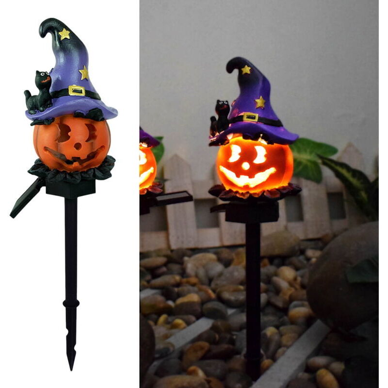 Halloween-Dekorationen für den Außenbereich, solarbetriebene LED-Lichter auf Erdspießen in Form eines Halloween-Kürbisses, wasserdichte orangefarbene