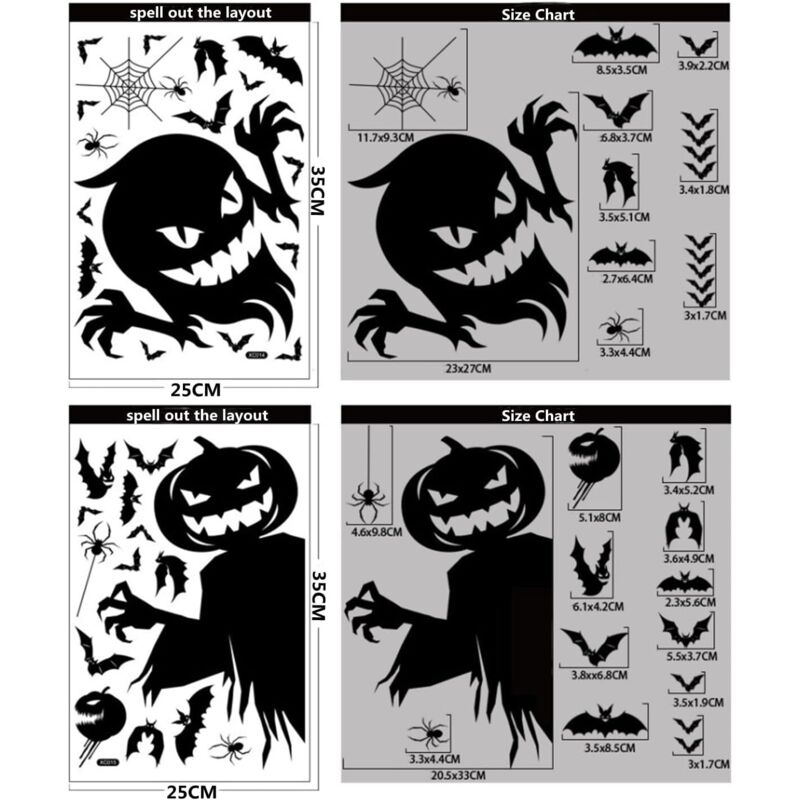 Halloween-Fensteraufkleber, 4 Bögen Halloween-Aufkleber, Heimdekoration, Halloween-Partydekoration, Tür-, Fenster-, Badezimmer-Aufkleber (statisch