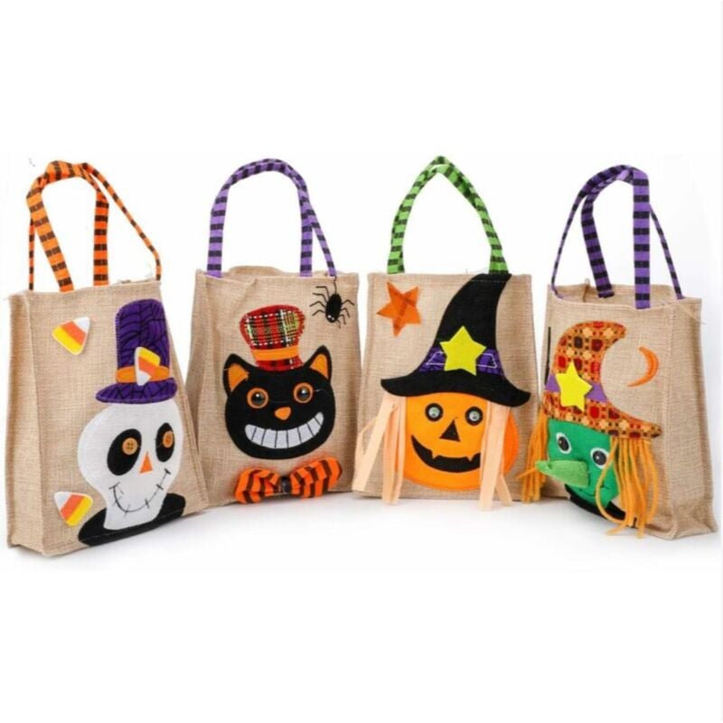 Halloween-Geschenktüte mit Süßigkeiten, 4 Stück, Leinen, süße Snacks, Geschenktüte für Halloween-Partys, für Kinder, Halloween-Partyzubehör, Hexe,