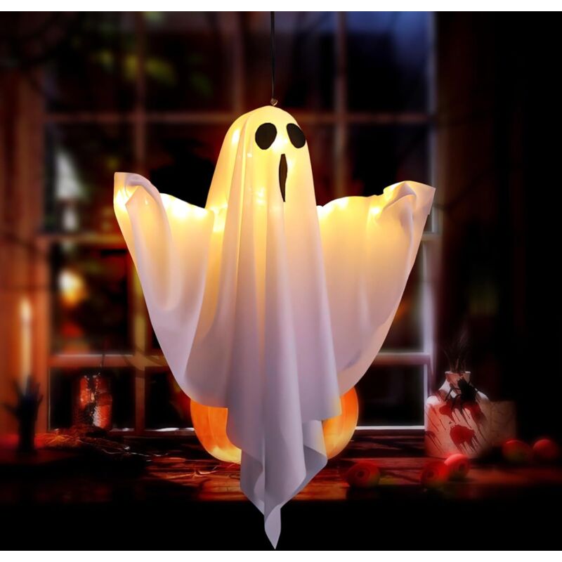 Halloween-Hängegeist-Dekoration, Halloween-Geister-Windsack, leuchtender hängender Geist mit LED-Licht, Halloween-Dekorations-Requisiten für Garten,