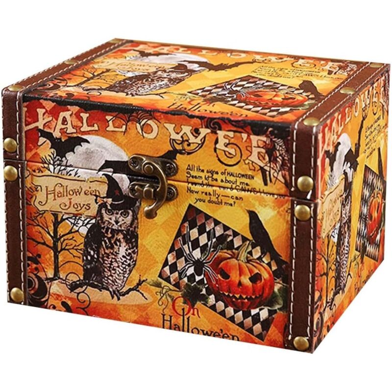 Halloween Holz Aufbewahrungsbox Muster Candy Box Mit Deckel Trick Oder Halter Dekoration Gruselig Für Kosmetik Kristall Organizer Halter