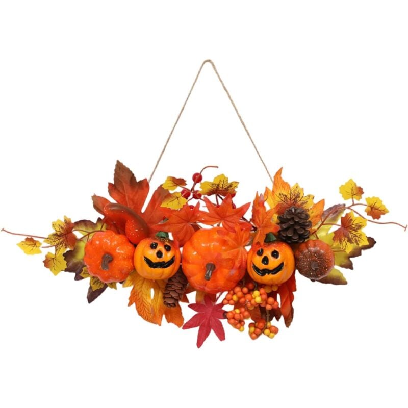Halloween-Kranz, Herbst-Kürbis-Ahornblatt-Türkranz für die Haustür für Thanksgiving-Halloween-Dekorationen