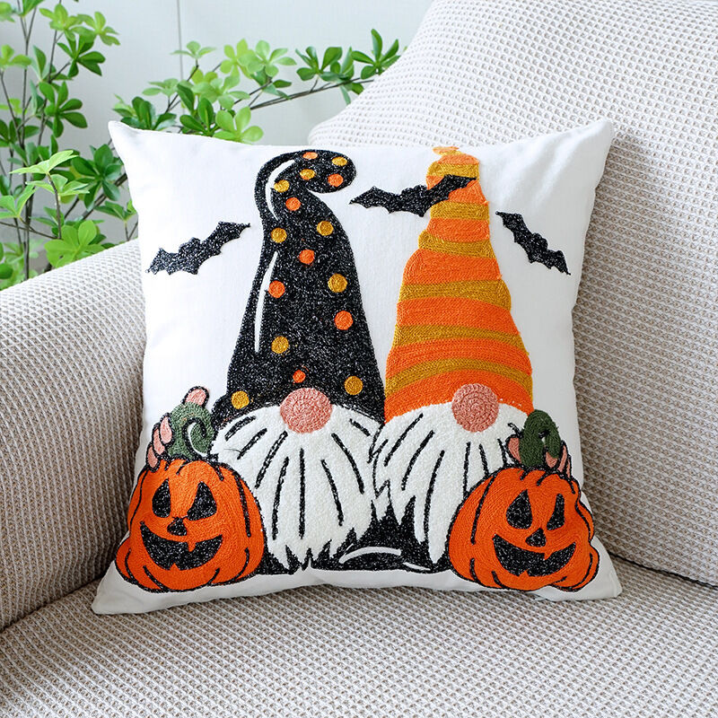 Halloween-Kürbis-Cartoon-bestickte Servietten- und Kissenbezüge aus Canvas für Sofas (45x45 cm)