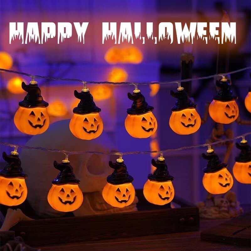 Halloween Lichterkette, 3 Meter 20 led Halloween Deko Indoor, Hut Kürbis Lichterkette Deko für Innen und Außen, Party, Garten, Festen,Halloween Deko
