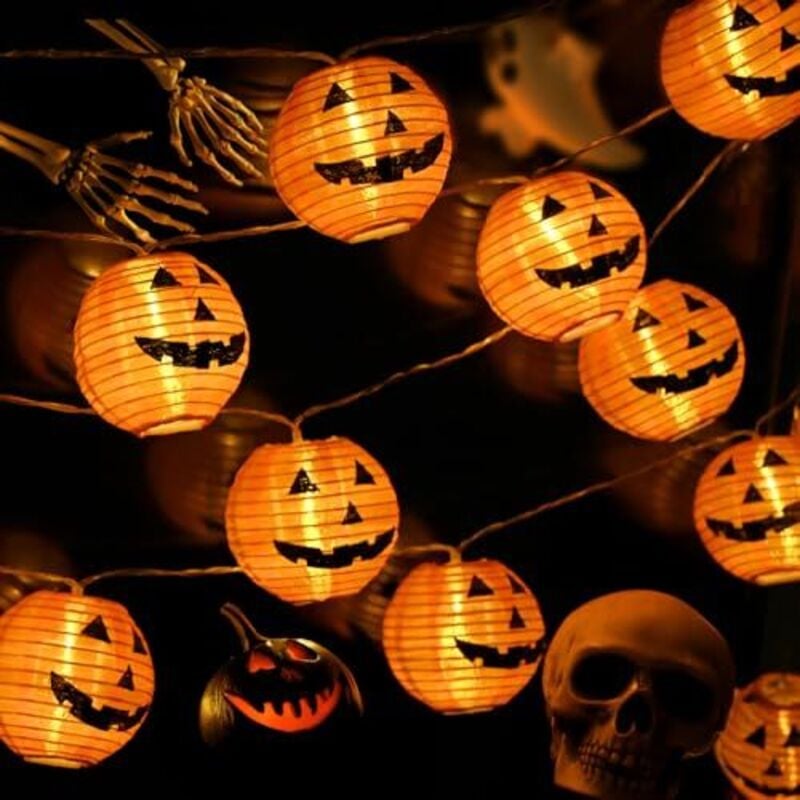 Halloween Lichterkette Deko Outdoor: 2M 10 LED Orange Kürbis Lichterkette mit Batteriebetrieben - Halloween Lichterkette für Außen Innen Party Garten
