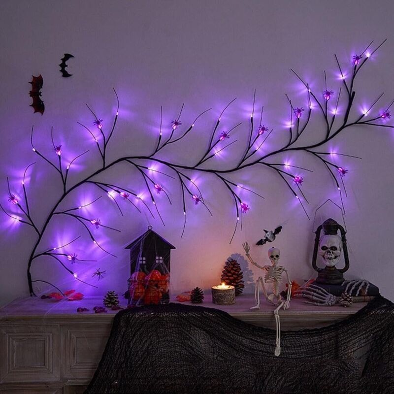 Halloween-Lichterkette mit 24 violetten Fledermauslichtern, 1,8 m, 48 LEDs, batteriebetrieben, für Halloween, Heimparty, Innen- und