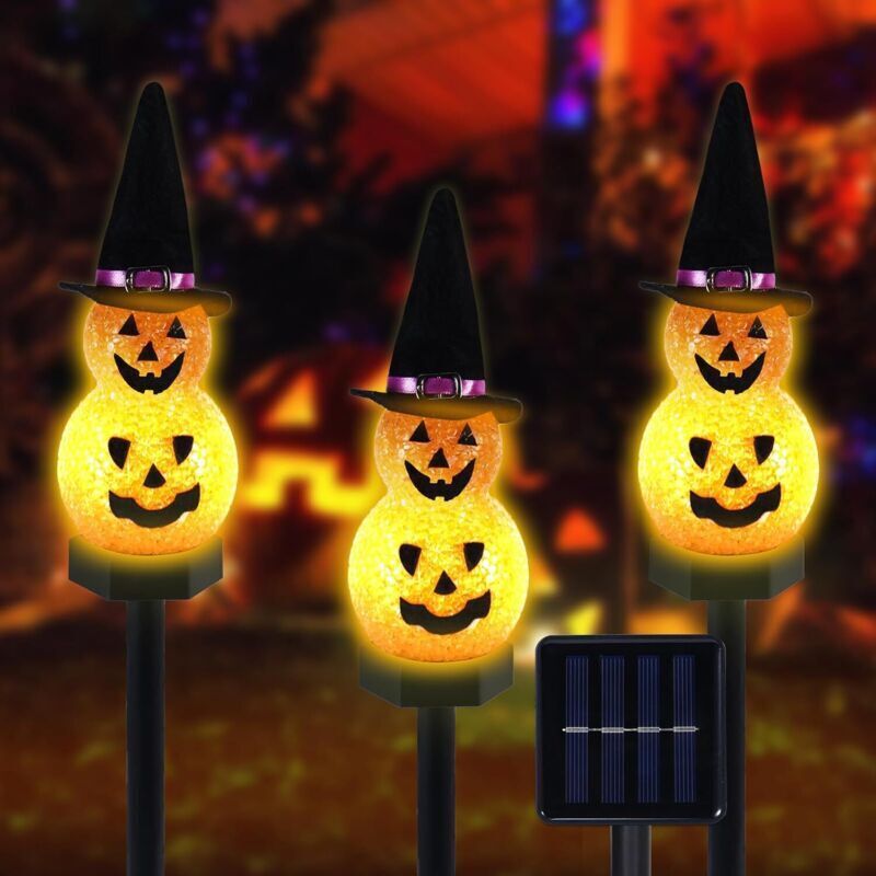 Halloween-Solar-Kürbislichter mit Hexenhut, Halloween-Dekoration für Garten, Hof und Terrasse