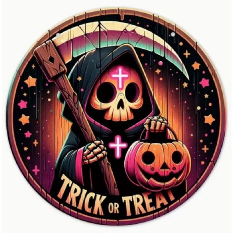 Halloween Todesengel Türschild & Wandschild aus Holz, Party Schilder, Willkommensschild, Holzschild Wand Deko, Fröhliches Halloween Eingangstür