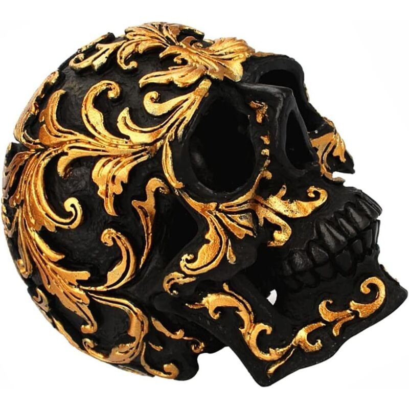 Halloween-Totenkopf-Dekoration – Kleine schwarze und goldene Totenkopf-Dekoration aus Kunstharz – Realistischer Totenkopf – Halloween-Dekoration –