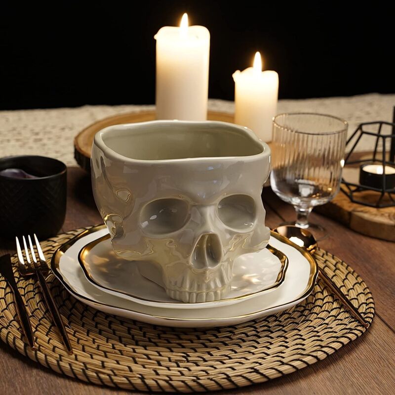 Halloween-Totenkopf-Pastaschüssel, Halloween-Geschirr, Hausbar, Gourmet-Süßigkeitenschale, Retro-Gothic-Tischdeko