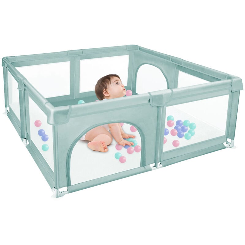 Haloyo - Baby-Laufstall, Baby-Laufstall, Faltbarer Laufstall mit Barrieren, mit atmungsaktivem Netz innen und außen, mit 50 Ozeanbällen, 120 x 120 x