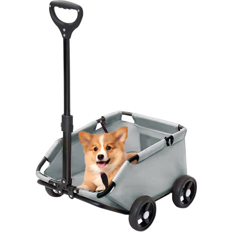 Haloyo® Hundebuggy, Faltbar, 4 Räder, Mit Verstellbarer Schubstange, Aufbewahrungstasche, 51x35x31cm, Grau