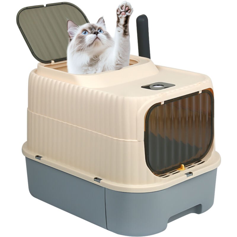 Haloyo Katzentoilette, geschlossene Katzentoilette, Katzenklo, 37x49x37cm, grau