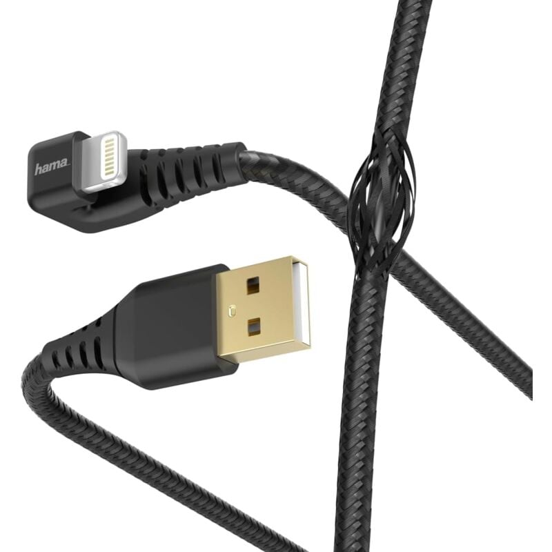 Hama - Lade-/Datenkabel Gamer (usb-a auf iPhone Kabel, gewinkelt, kompatibel mit iPhone, 1,5m) schwarz