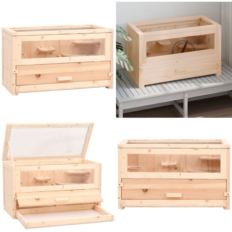 Hamsterkäfig 60x30x35 cm Massivholz Tanne - Hamsterkäfig - Holzkäfig - Kleintierkäfig - Kaninchengehege - Mauskäfig - Home & Living