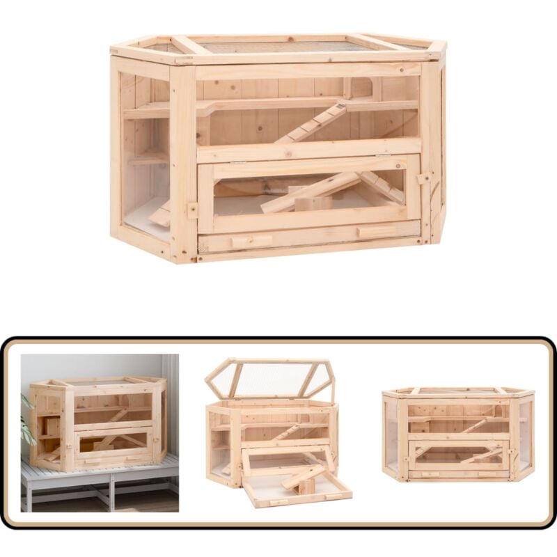 Hamsterkäfig 80x40x43 cm Massivholz Tanne - Hamsterkäfig - Holzkäfig - Kleintiergehege - Kaninchenstall - Mauskäfig