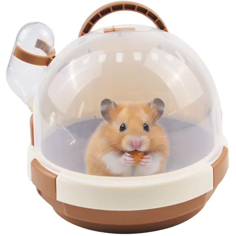 Hamstertransportkäfig, tragbarer Kleintierkäfig mit Wasserflasche, offener, atmungsaktiver Kunststoffkäfig für Meerschweinchen, geeignet für