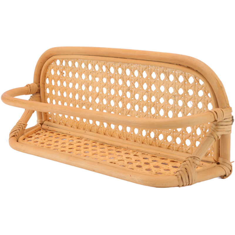 Handgefertigtes Wandregal aus Rattan. Robustes, natürliches Wandregal aus Rattan zur Aufbewahrung in Bad, Küche und Wohnzimmer.