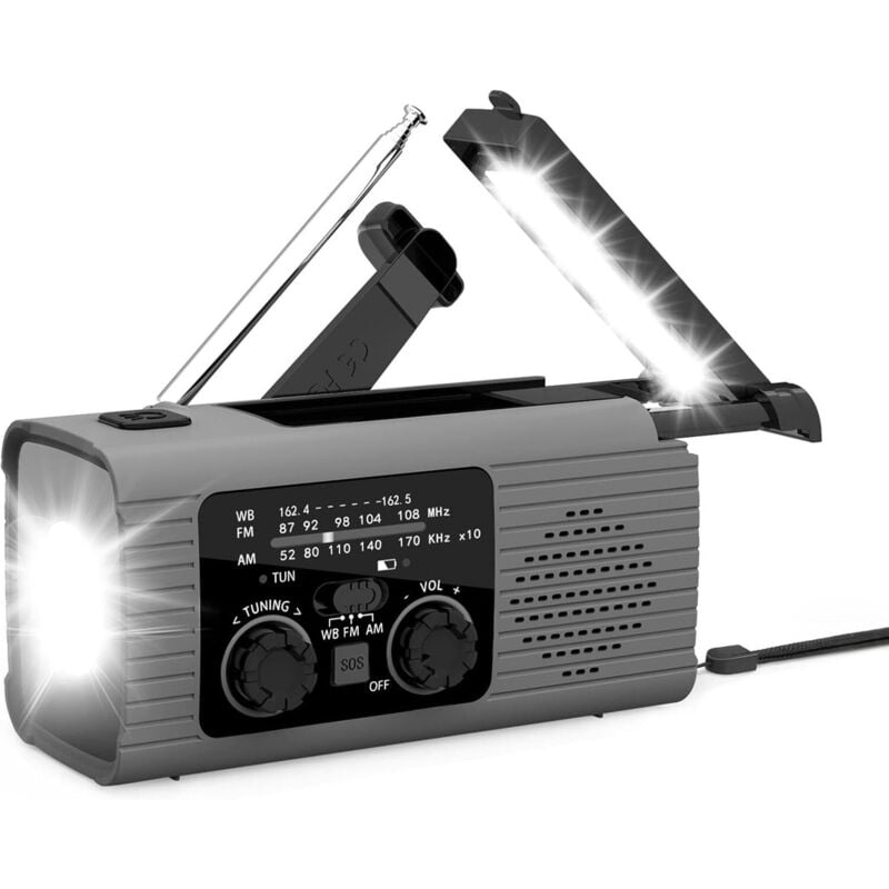 Handkurbel-Wetterradio, Handkurbelradio – tragbares AM/FM/NOAA-Radio – Survival-Radio-Taschenlampe, 3-Wege-Lade-SOS-Alarmradio für Abenteuerausfälle