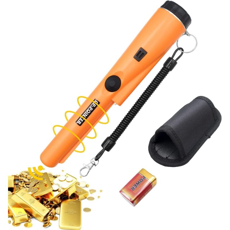Handmetalldetektor, 360°-Scan-Metalldetektor, IP66 wasserdichter Metall-Pinpointer, integrierte LED-Anzeige/Lichtalarm/9V-Batterie zur Suche nach
