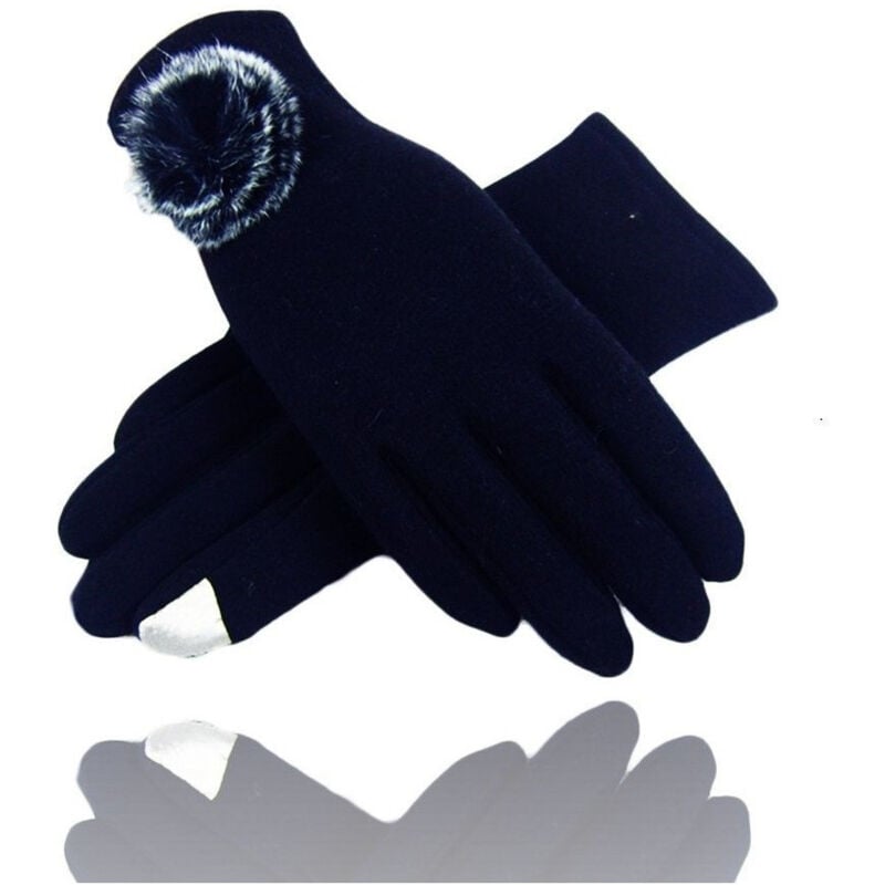 Trade Shop Traesio - Trade Shop - blaue baumwolle pon pon stoff handschuhe grösse 8 handschuhe fleece-innenfutter -