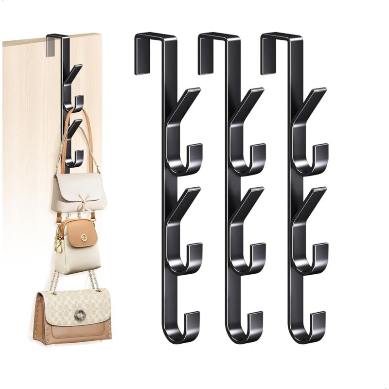 Handtaschenhaken, Türhänger für Handtaschen, Vertikaler Türhaken, Multifunktionale Türhaken für Handtaschen, Krawatten und Schals, Metall, 3-teilig,