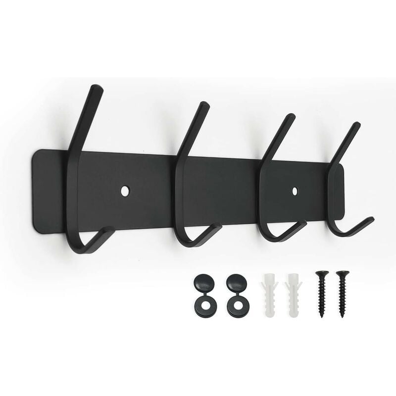 Kinsi - Handtuchhalter- Wandhaken mit 4 Aufhängestangen, schwarz, 30 cm