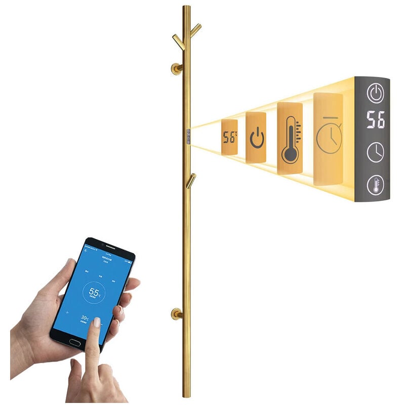 Handtuchheizkörper Elektrisch Gold Handtuchtrockner Elektrisch 41 w 1525 mm Intelligente Konstante Temperatur Badheizkörper Elektrisch 304 Edelstahl
