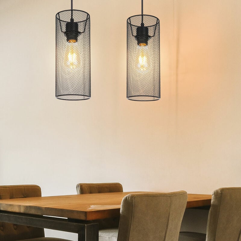 Hängeleuchte Pendelleuchte Metall schwarz Käfig Wohnzimmer Lampe Deckenleuchte im Käfig Design, Gitterform, 1x E27, DxH 12x120 cm, 2er Set