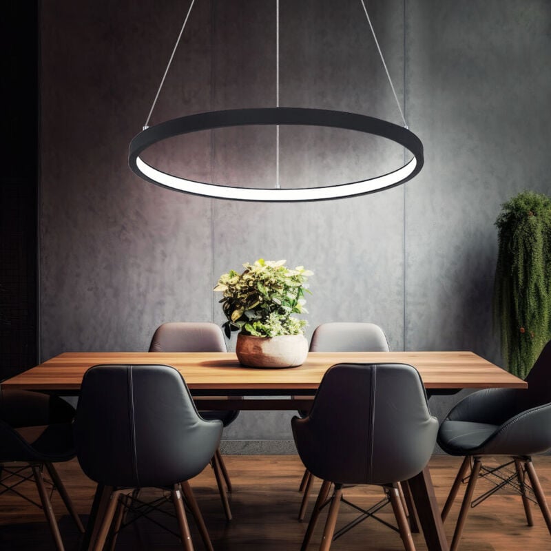 Hängeleuchte Pendelleuchte Ring rund led Lampen Wohnzimmer hängend Modern, aus Metall in schwarz-matt opal, 1x led 19W 800Lm warmweiß, DxH 38,5x120cm