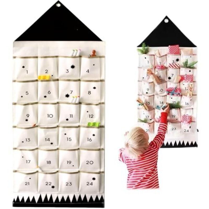 Hängender Adventskalender, 43,3 x 20,5 Zoll Adventskalender mit 24 Taschen, Aufbewahrungstasche zum Aufhängen an der Wand, wiederverwendbarer