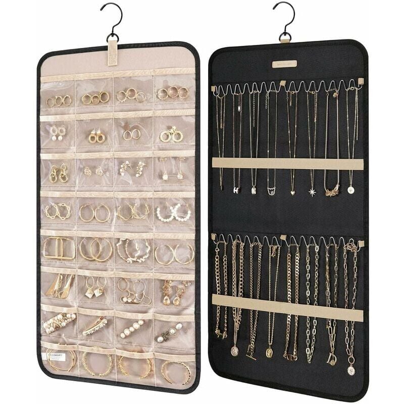 Alovez - Hängender Schmuck-Organizer mit Metallhaken, doppelseitiger Schmuckhalter für Ohrringe, Halsketten, Ringe am Schrank, an der Wand, an der