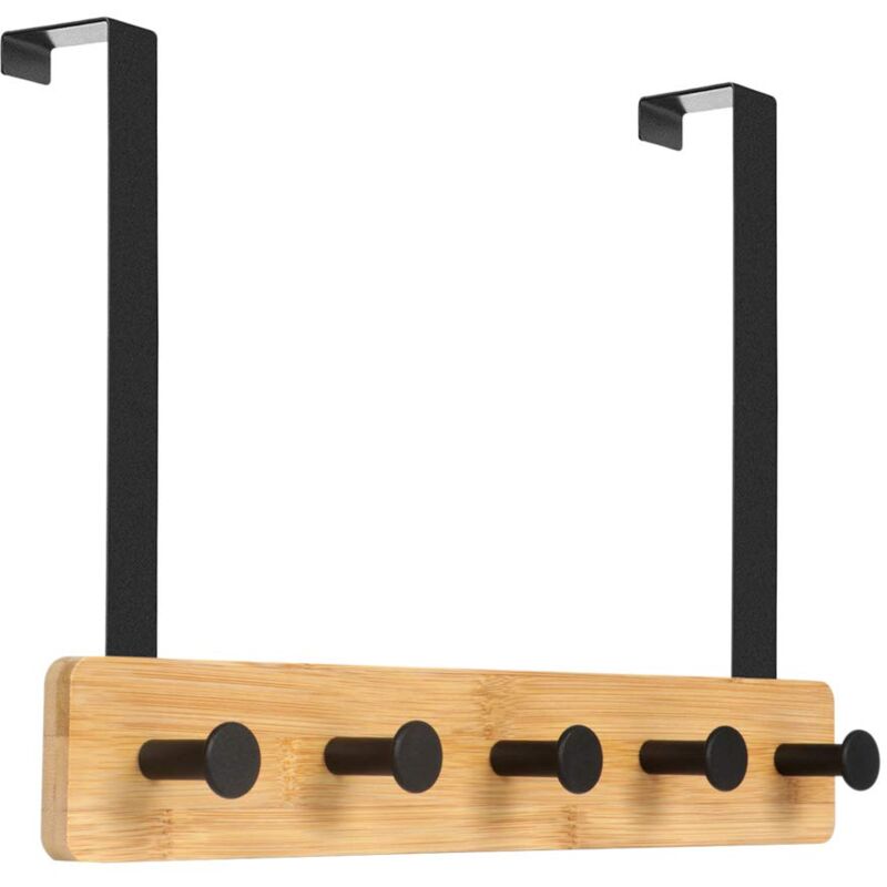 Jusch - Hängender Türhaken, 5 Haken für Schlafzimmer, Garderobe zur Aufbewahrung, Jacken, Bademäntel, Handtaschen und andere – Natur