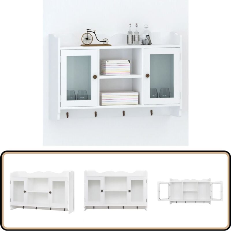Hängeschrank MDF Weiß - Hängeschrank - Wandregal - Küchenregal - Glasvitrine - Weißes Möbelstück