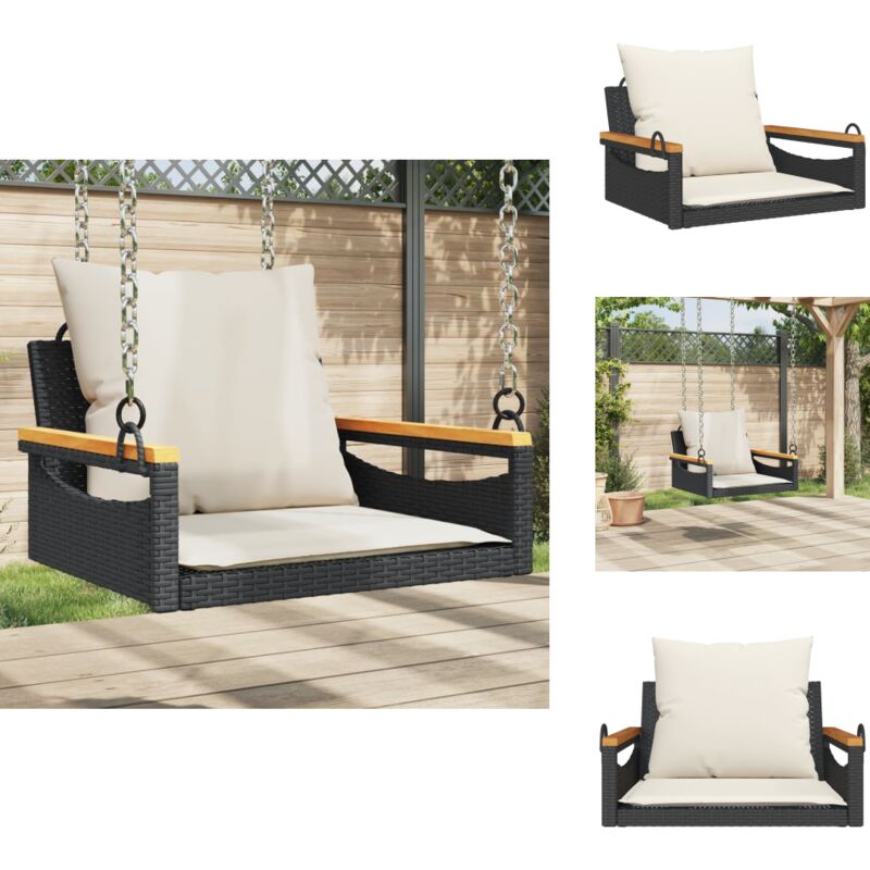 Vidaxl - Hängesessel mit Kissen Schwarz 63x62x40 cm Poly Rattan - Hollywoodschaukel - Gartenschaukel - Gartenmöbel - Balkonmöbel - Lounge Möbel