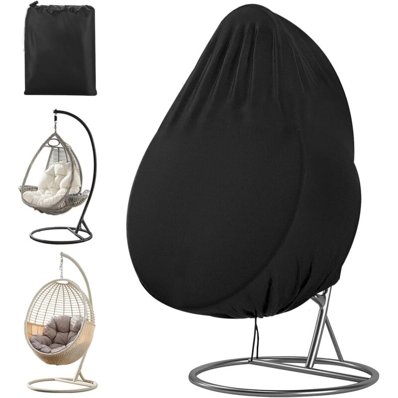 Hängesessel-Schutzhülle, 210D Oxford, wasserdichte Hängesessel-Abdeckung mit Reißverschluss und Kordelzug, 190 x 115 cm (Schwarz)