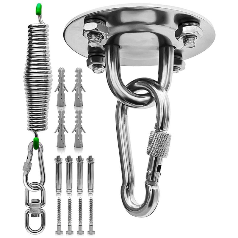 Tlily - Hängesessel-Set, Boxsackhalter, Deckenhaken + Edelstahlfeder-Hängesessel, 360° drehbar