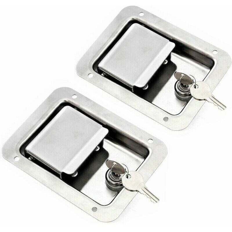 Hardware-Set mit 2 Edelstahl-Federriegeln für Paletten mit Schloss und Schlüssel – Einzelner flächenbündiger Griff für Wohnwagen-Tür
