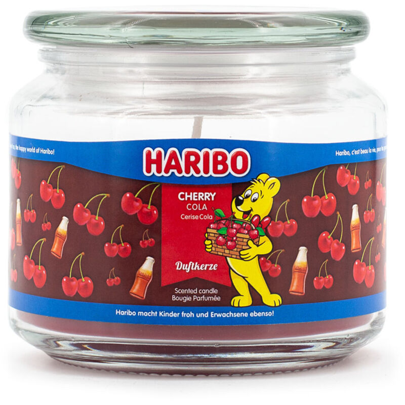Haribo™ Duftkerze Cherry Cola, Aromakerze im Glas, 300g, 50h Brenndauer