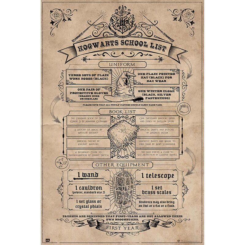 Poster harry potter hogwarts schule liste