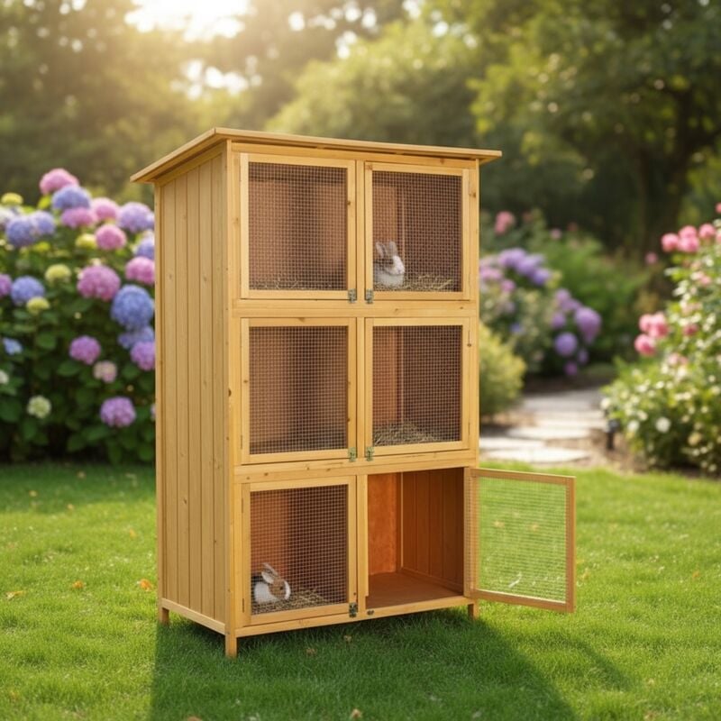 Mucola - Hasenstall Hasenkäfig Kleintierstall Freilauf Freigehege Kaninchenstall Holz