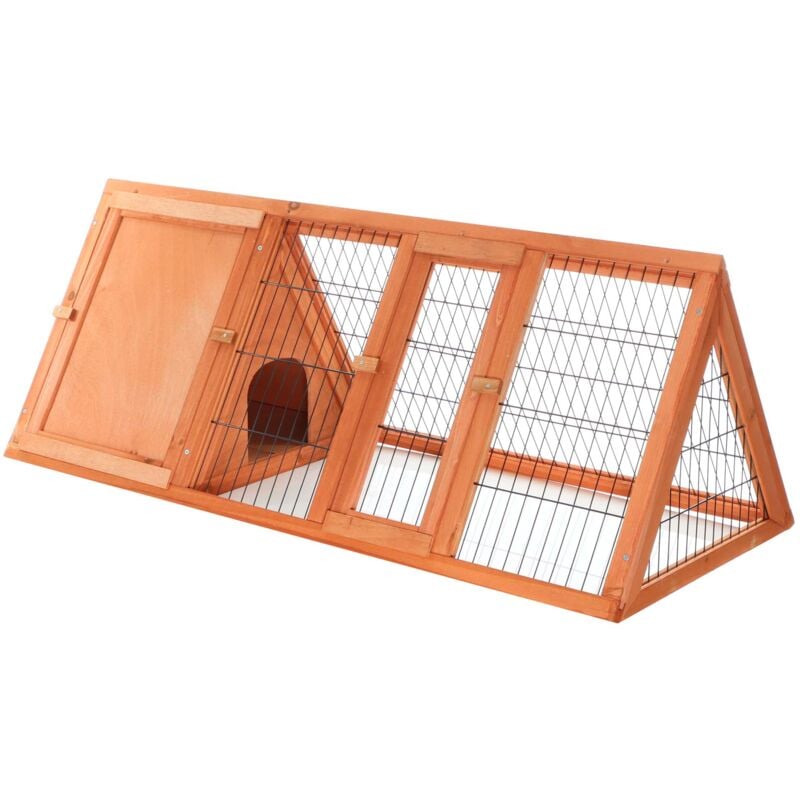 Wiltec Hasenstall in Dreiecksform, 118 x 50 x 45 cm, Kaninchenstall mit Freilauf und Schlafbereich, Kleintierstall aus Fichtenholz, Außengehege mit
