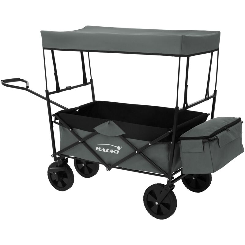 Bollerwagen l faltbar mit Dach, Grau, Handwagen klappbar, Transportwagen für Kinder, Gerätewagen inkl. 2x Netztaschen und 1x Außentasche,