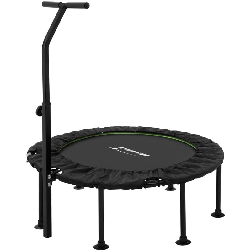Hauki Fitness Trampolin Indoor faltbar Grün Ø102 cm, Leise Rückprall Trampolin mit höhenverstellbarem Haltegriff, Mini Trampoline Bungees Workout