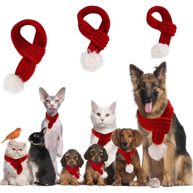 Beijiyi - Haustier-Weihnachtsschal, Katzen- und Hundekostüm-Outfit, rote Kleidung für Weihnachtsdekoration, Weihnachtsschal-Kostüme, Geschenk